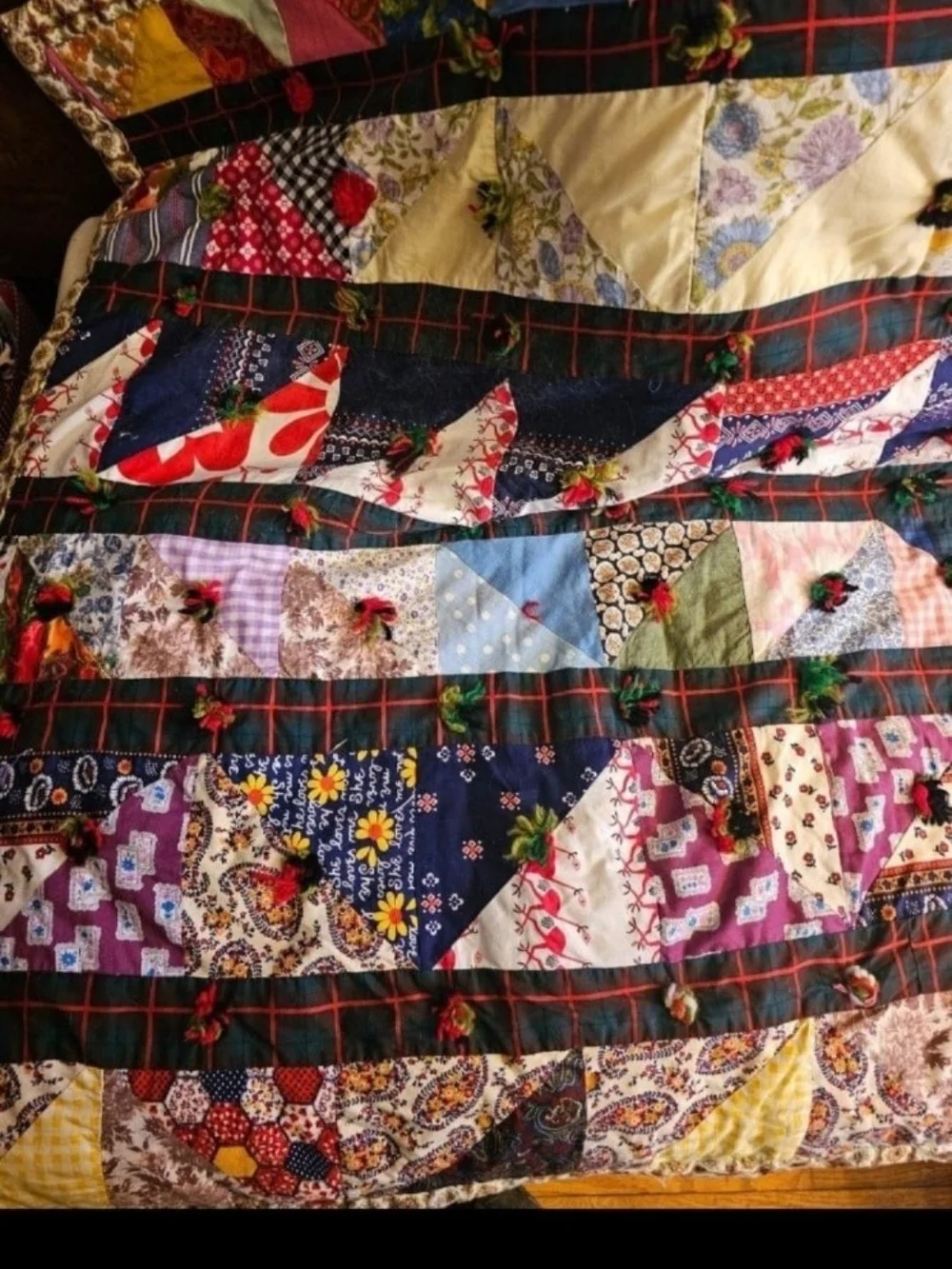 Vintage Handmade Crazy Quilt, Measures 72